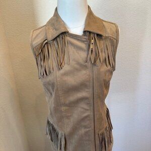 Womens Faux Suede Fringe Tan Vest w/Front Zipper Chicos Size 1 NWT